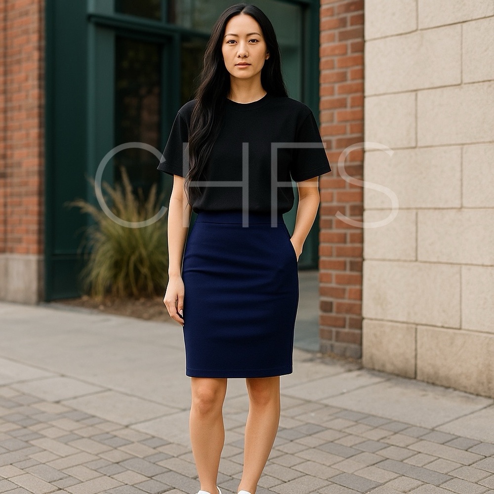 LINE & DOT Blue Pull On Pencil Skirt Ponte Knit Size XS